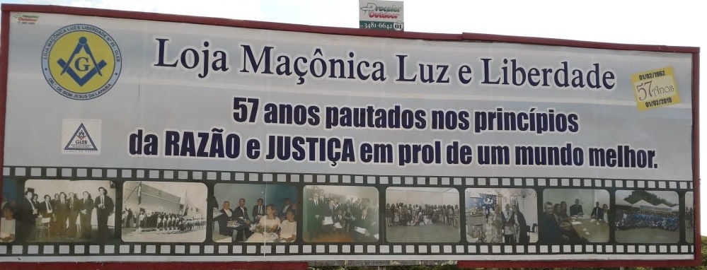 Outdoor em homenagem a Loja Maçônica Luz e Liberdade pelos 57 anos