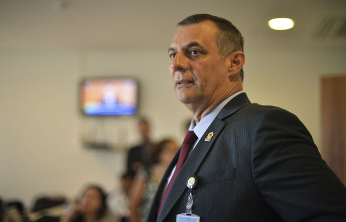 O general, Otávio Santana do Rêgo Barros, porta-voz do presidente, Jair Bolsonaro, fala com jornalistas no Palácio do planalto
