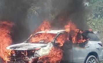 Santana: SUV é atingido por incêndio às margens da BA-172 e é completamente destruído pelo fogo