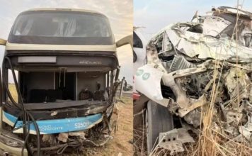 Colisão frontal entre ônibus da Novo Horizonte e carro funerário deixa dois mortos na BR-020, em Correntina